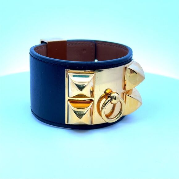 Hermes 2013 Noir Swift Leather Collier de Chien CDC Gold HW Bracelet Size S - Picture 3 of 8